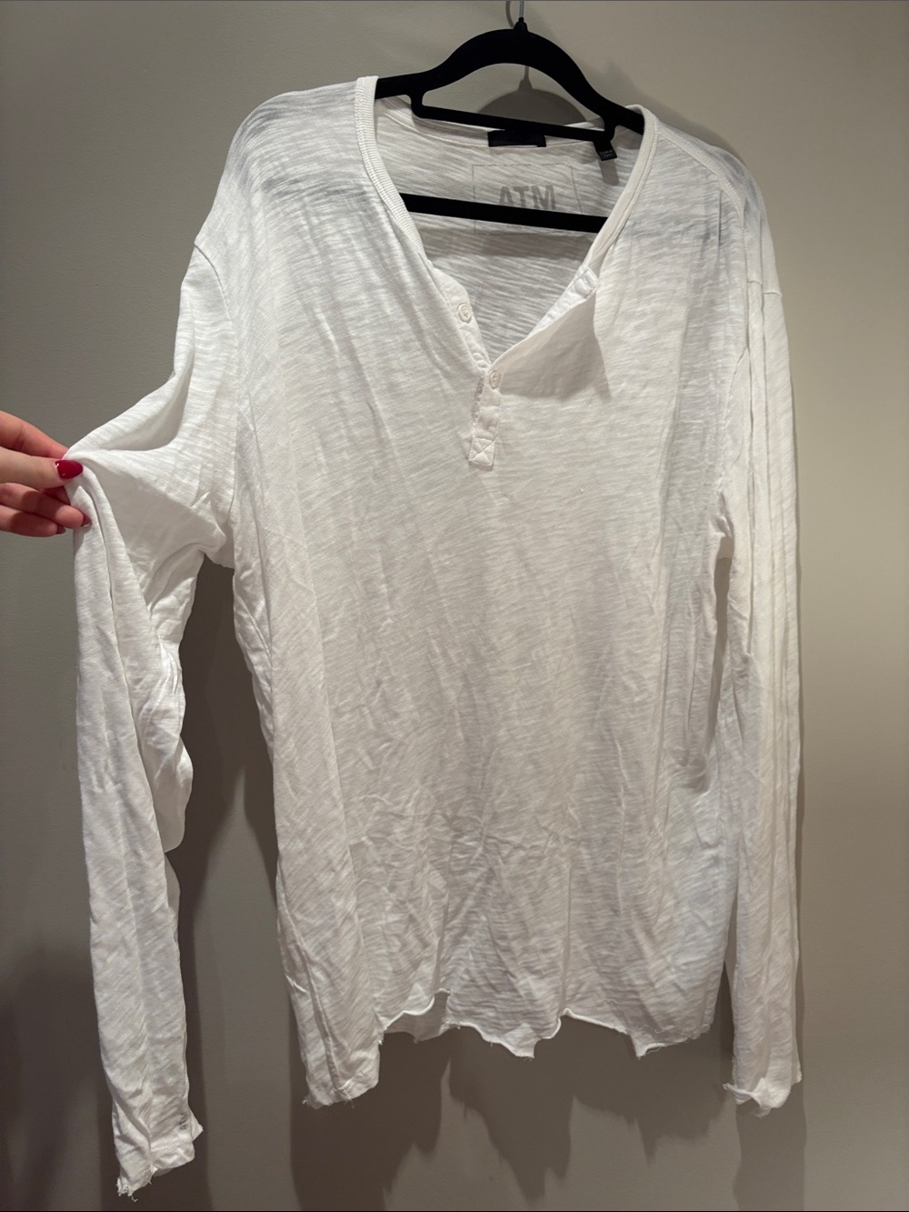 ATM Anthony Thomas Melillo White Long-Sleeve Henley Top